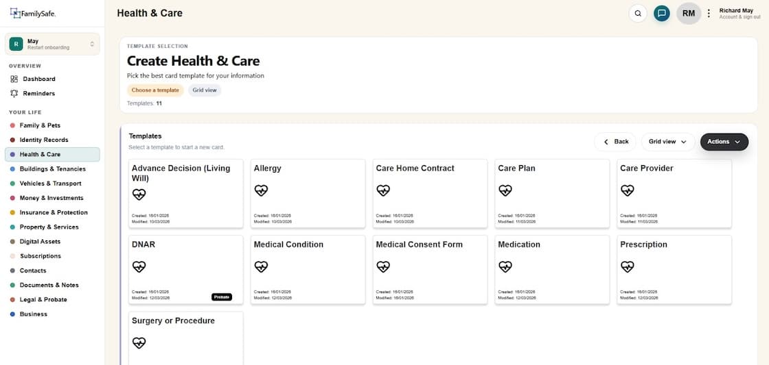 Health & Care — allergies, medications, care plans and consent forms