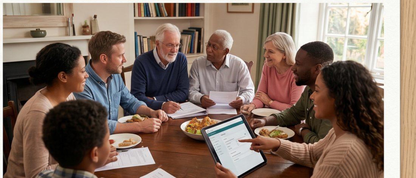 A person going through estate paperwork at a table